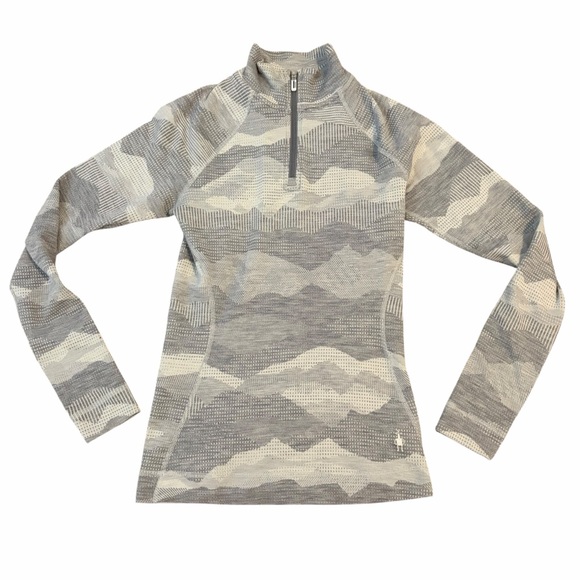 Smartwool Classic Thermal Merino Quarter Zip Base Layer Top Grey Geometric Small - Picture 1 of 8